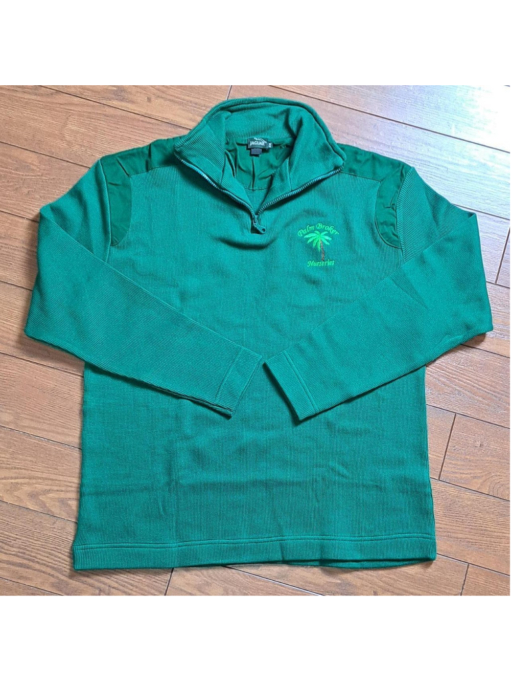 Vintage Jaguar quarter zip knit sweater in a deep British racing green XXL